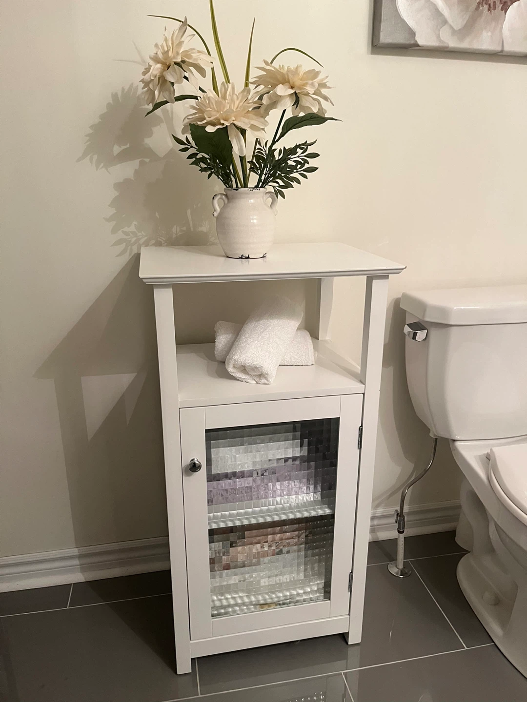 White Bathroom Storage Cabinet with Glass Door