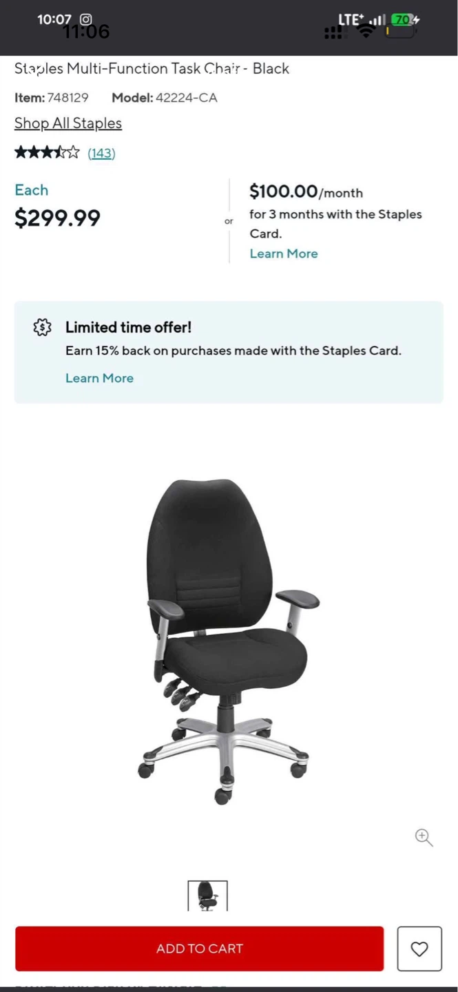 Staples Multi-Function Task Chair - Black