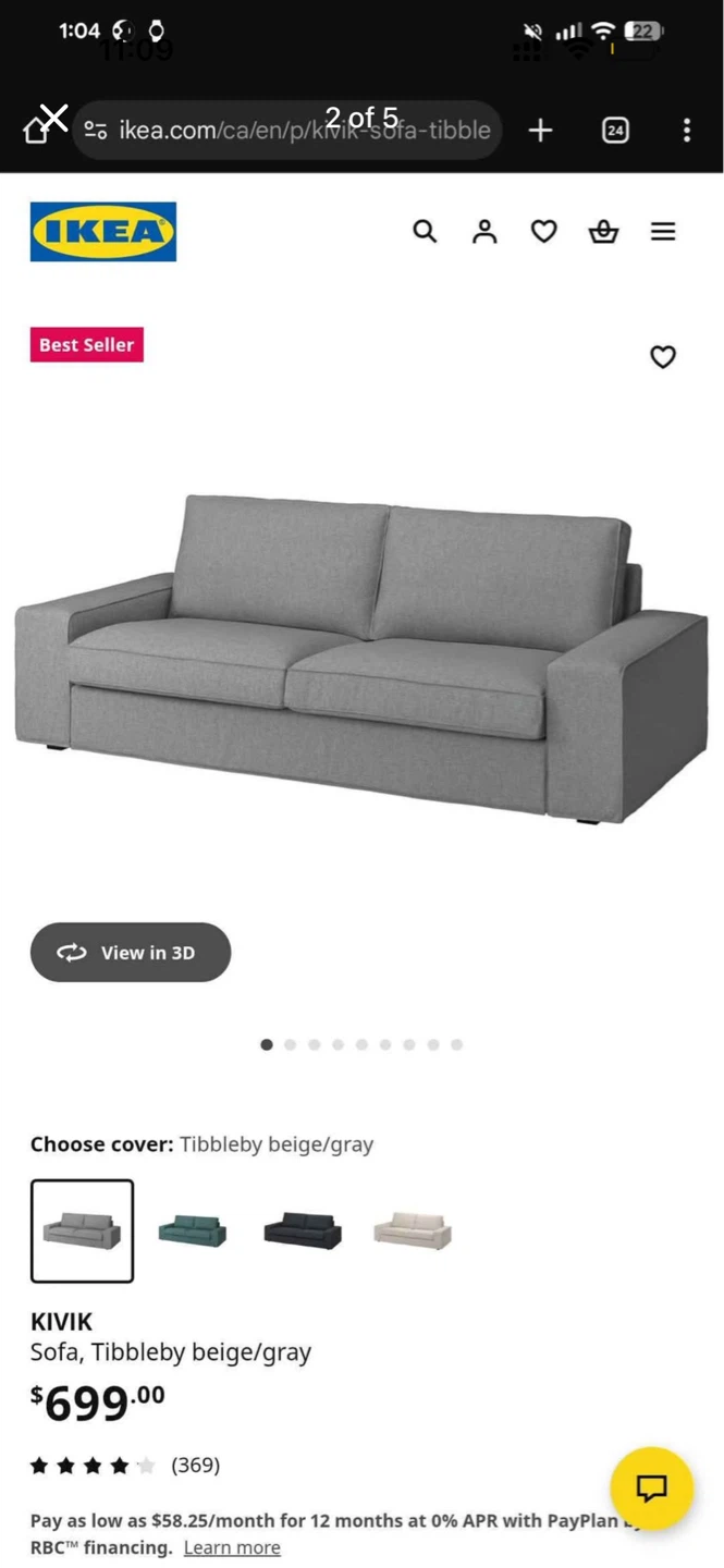 3 Seater IKEA Kivik Sofa - photo 2