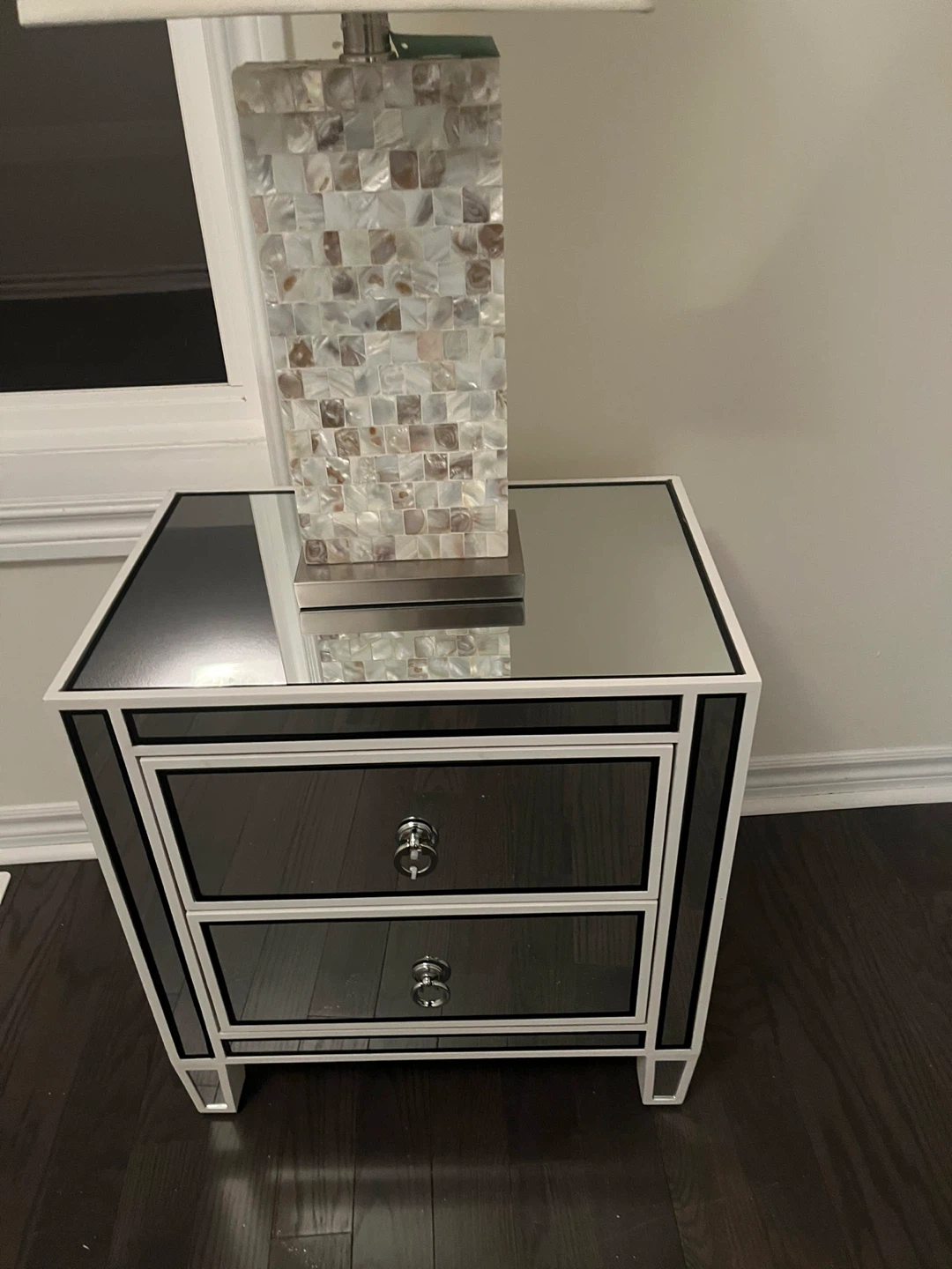 Mirrored Nightstand with Two Drawers - photo 2