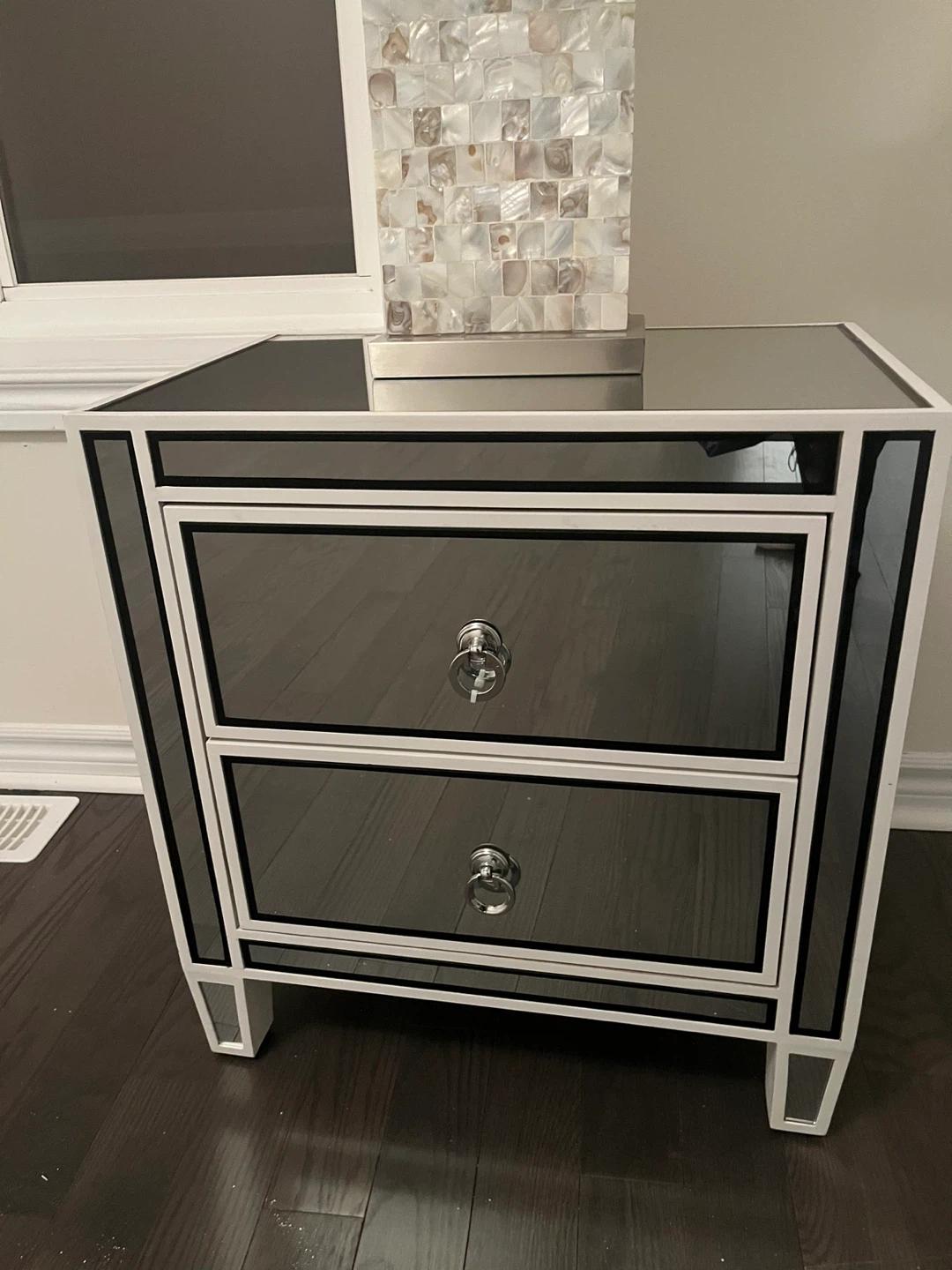 Mirrored Nightstand with Two Drawers