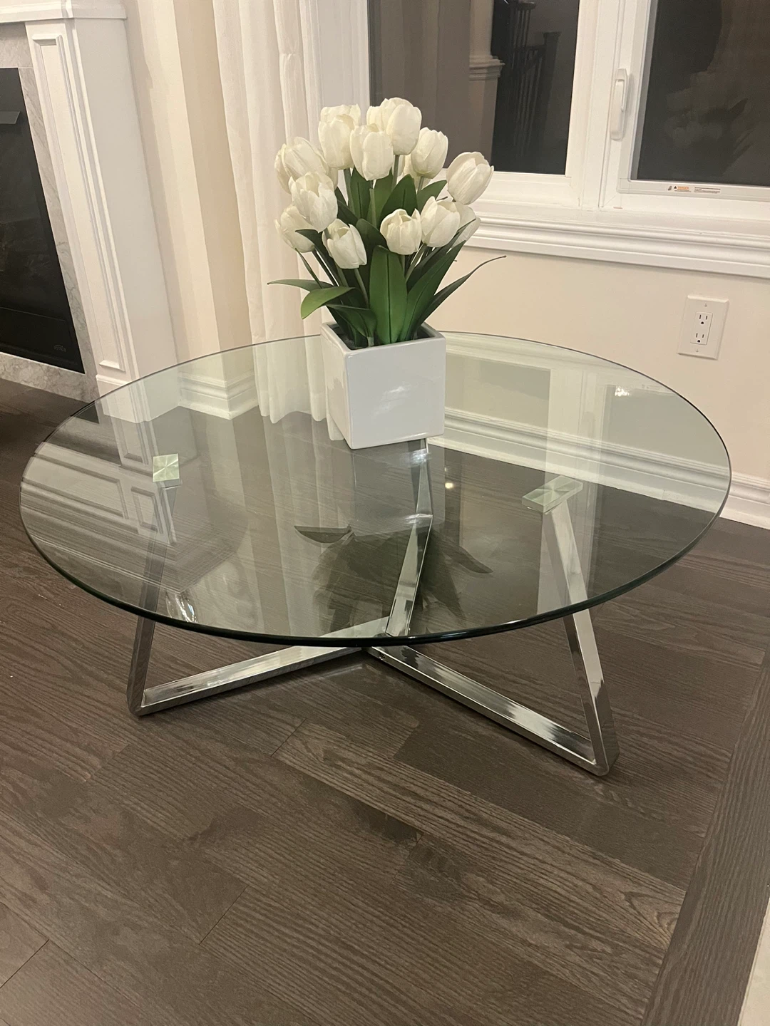 Glass Coffee Table with Chrome Base