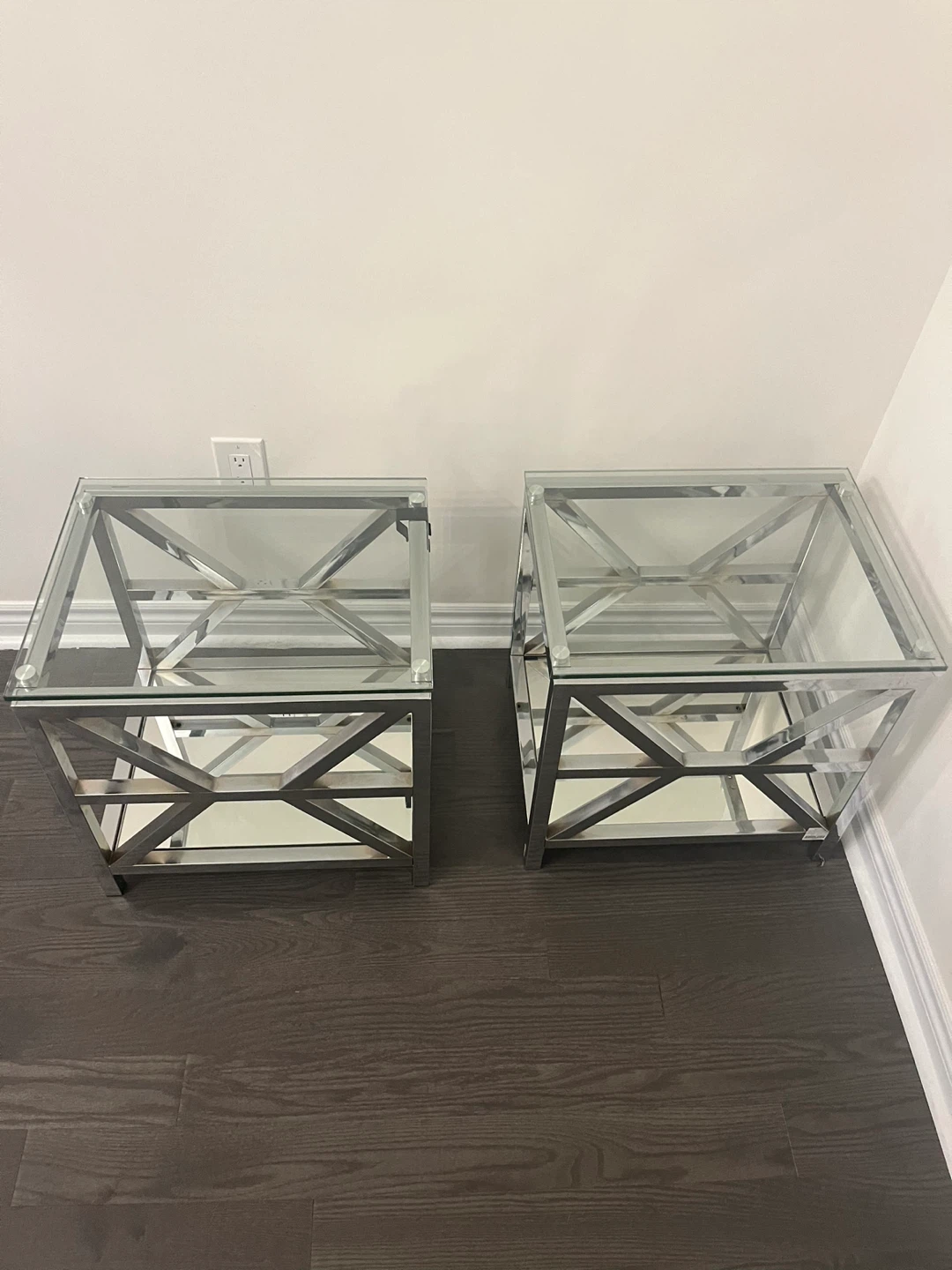 Set of 2 Modern Glass & Chrome End Tables - photo 2
