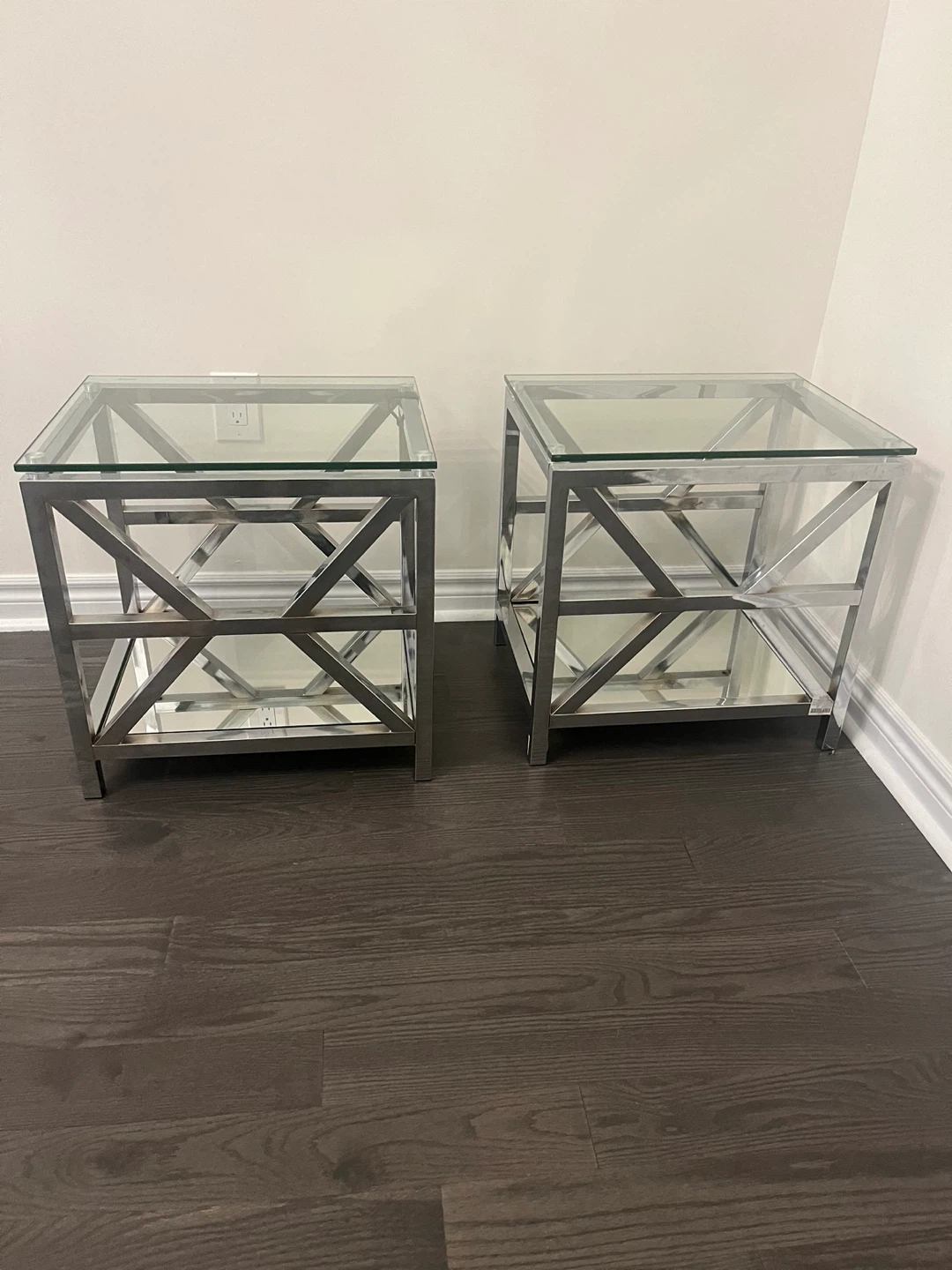 Set of 2 Modern Glass & Chrome End Tables