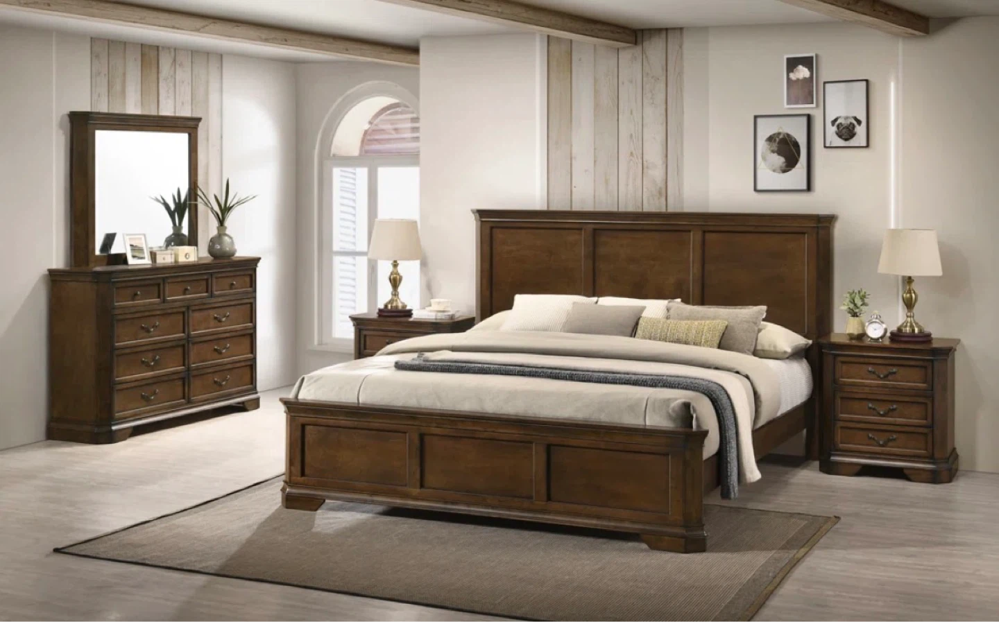 Brown Wooden Dresser and Nightstand Set