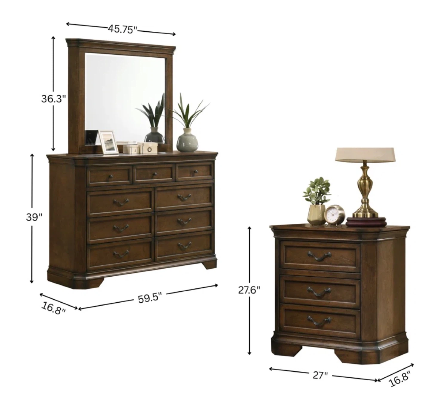 Brown Wooden Dresser and Nightstand Set - photo 3