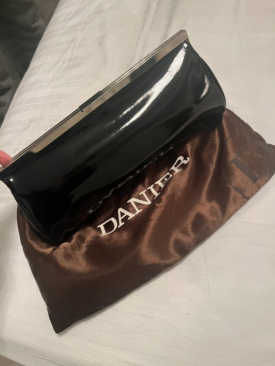 Danier Black Patent Clutch with Dust Bag