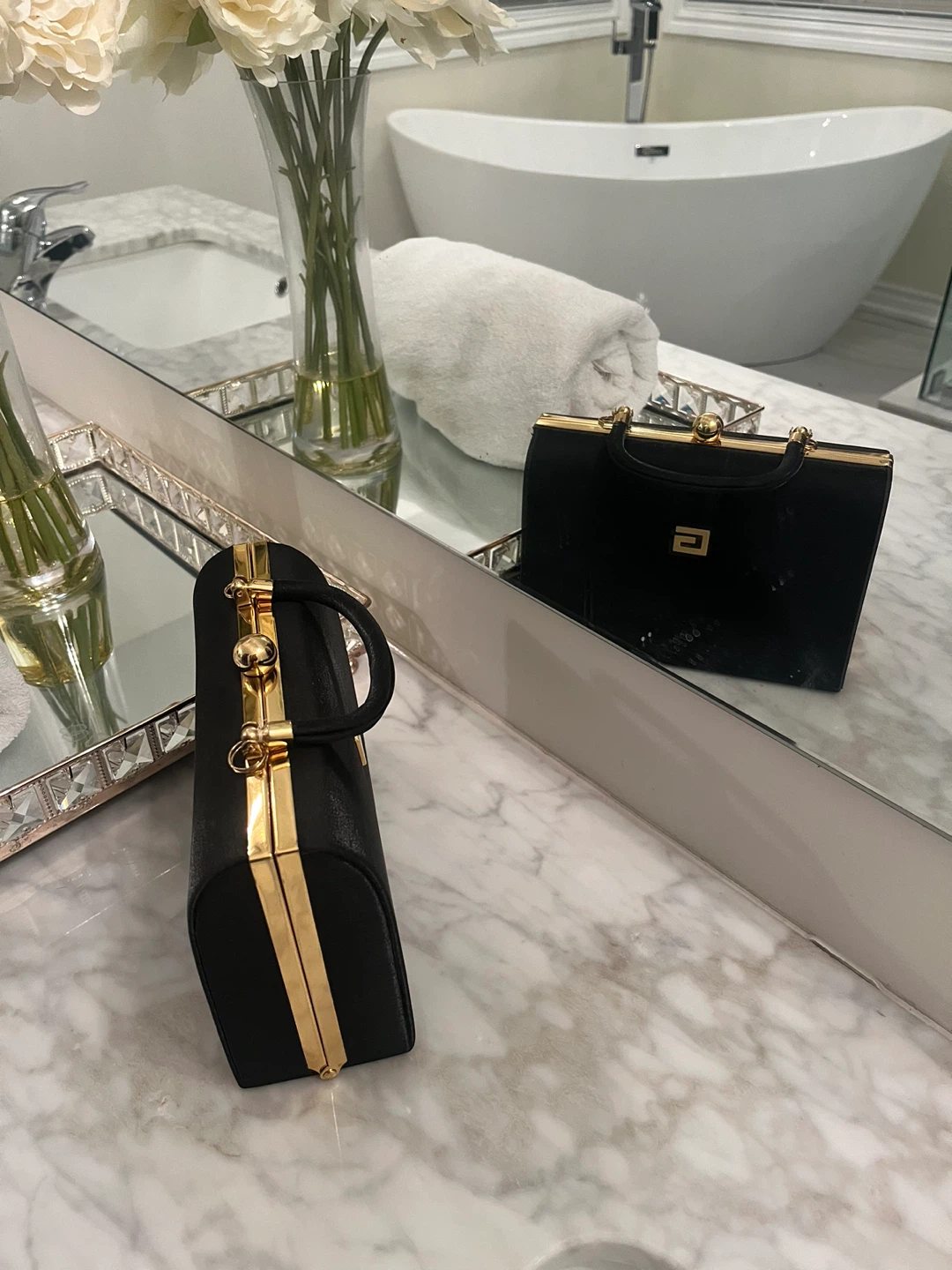 Black Evening Clutch Purse with Gold Hardware - photo 2