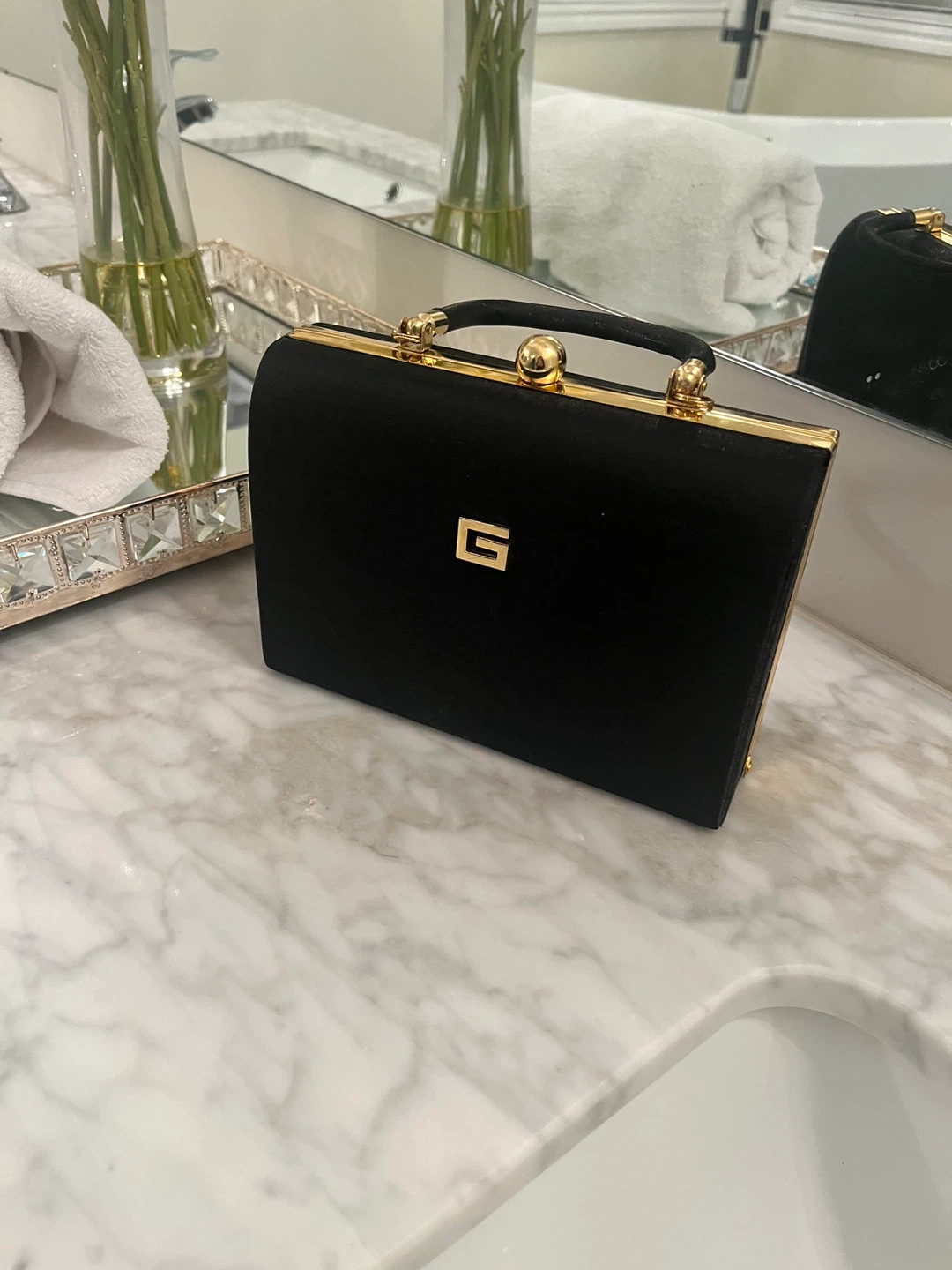 Black Evening Clutch Purse with Gold Hardware