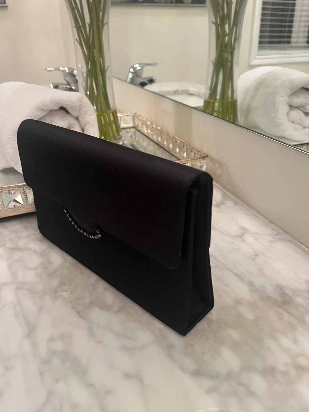 Black Satin Clutch with Rhinestone Accent - photo 3