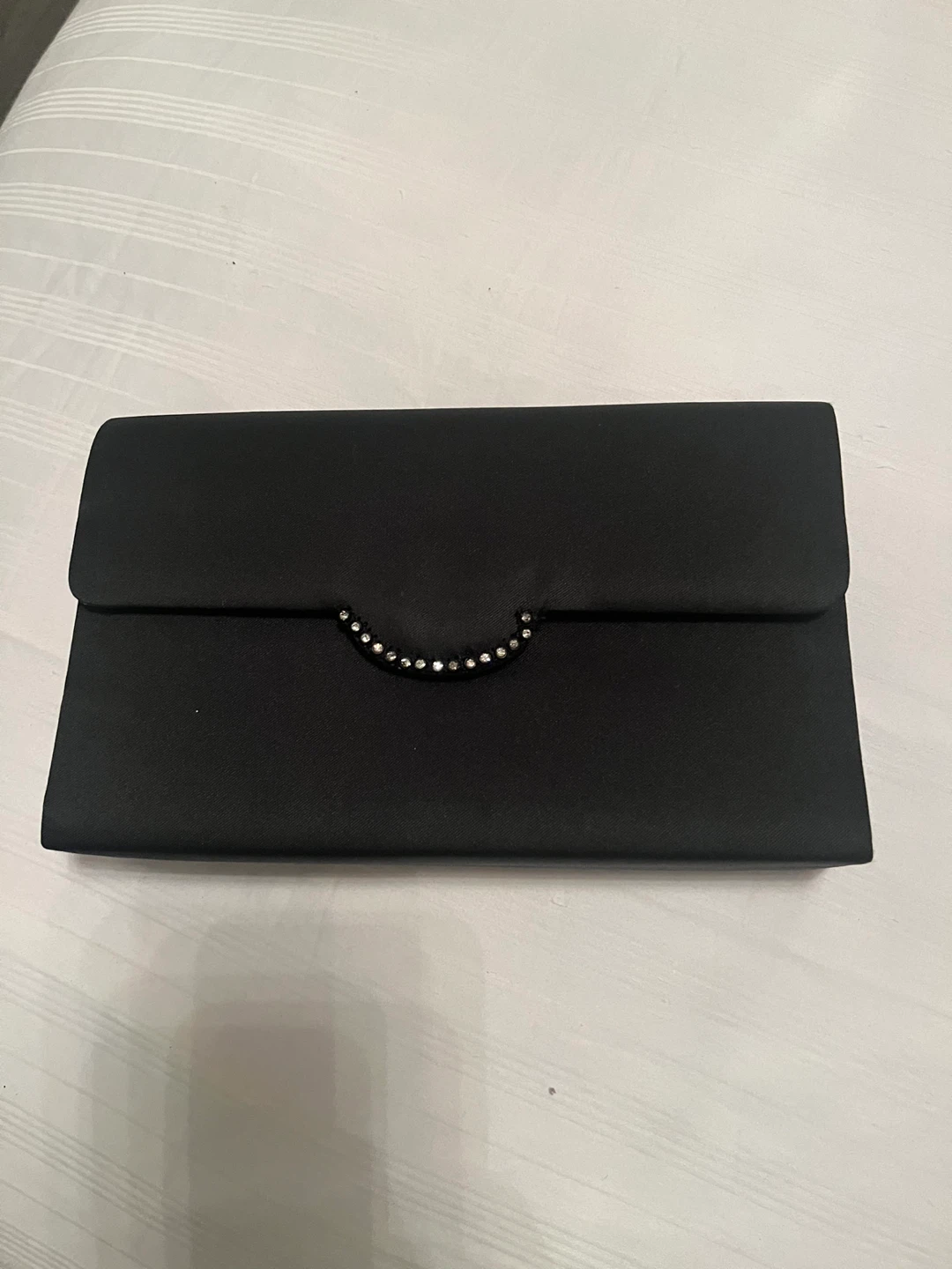 Black Satin Clutch with Rhinestone Accent - photo 2