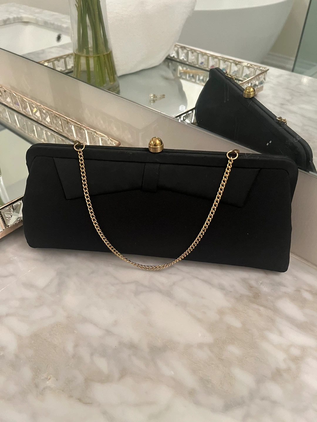 Black Clutch with Gold Chain