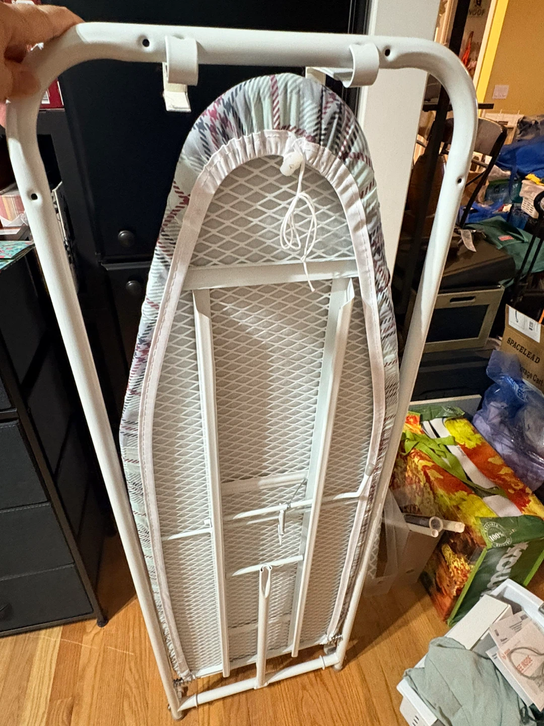 White Folding Ironing Board with Plaid Cover - photo 2