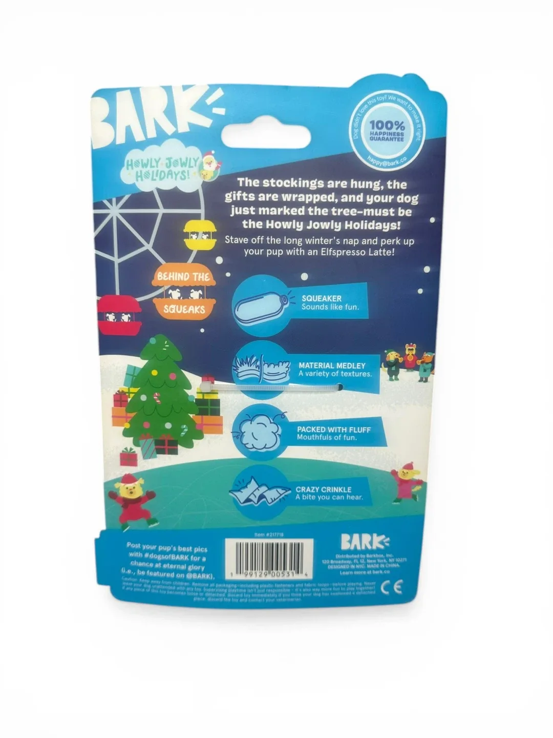 BARK Elfspresso Latte Dog Toy Squeaky Plush Toy Pup - photo 2