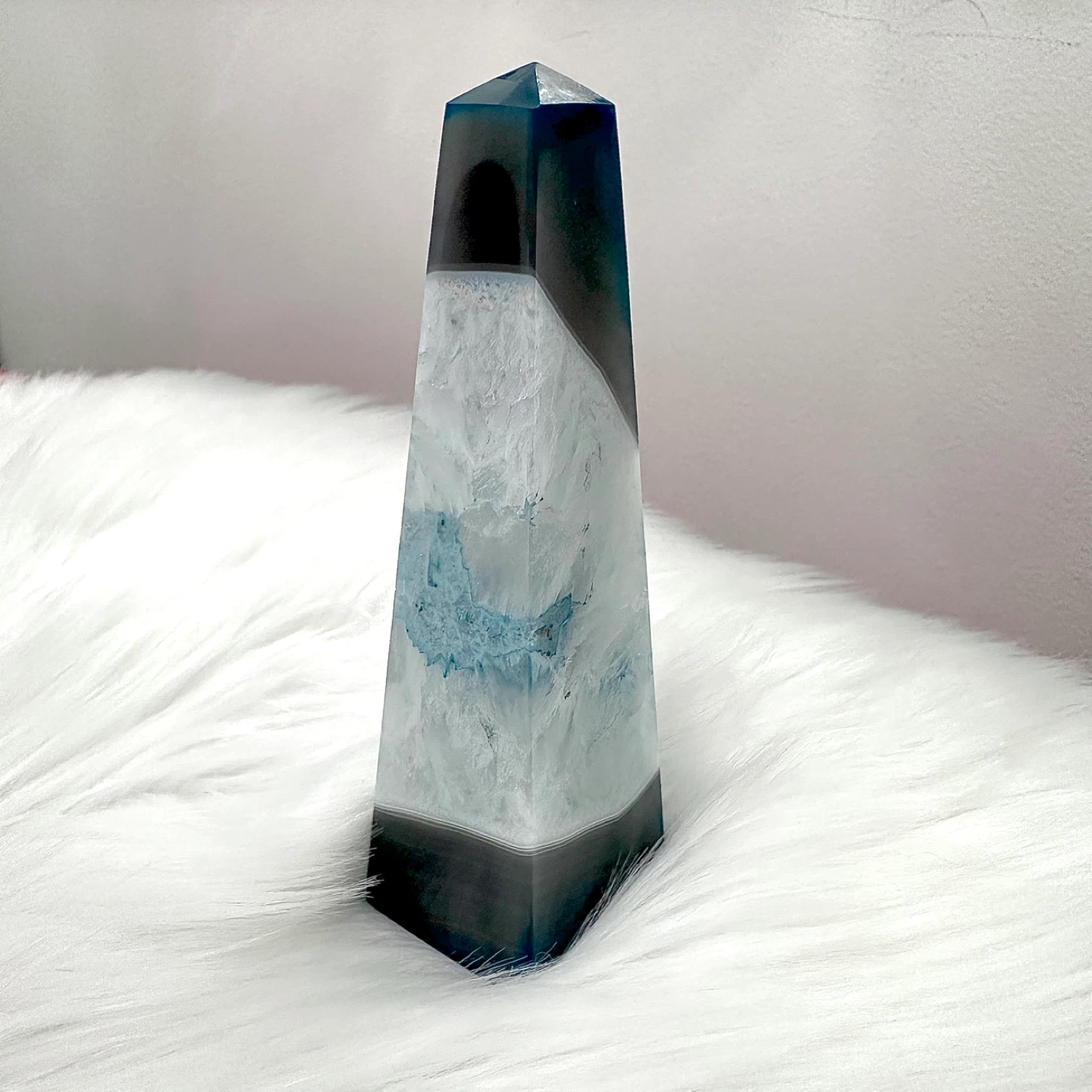 Brazilian blue agate obelisk