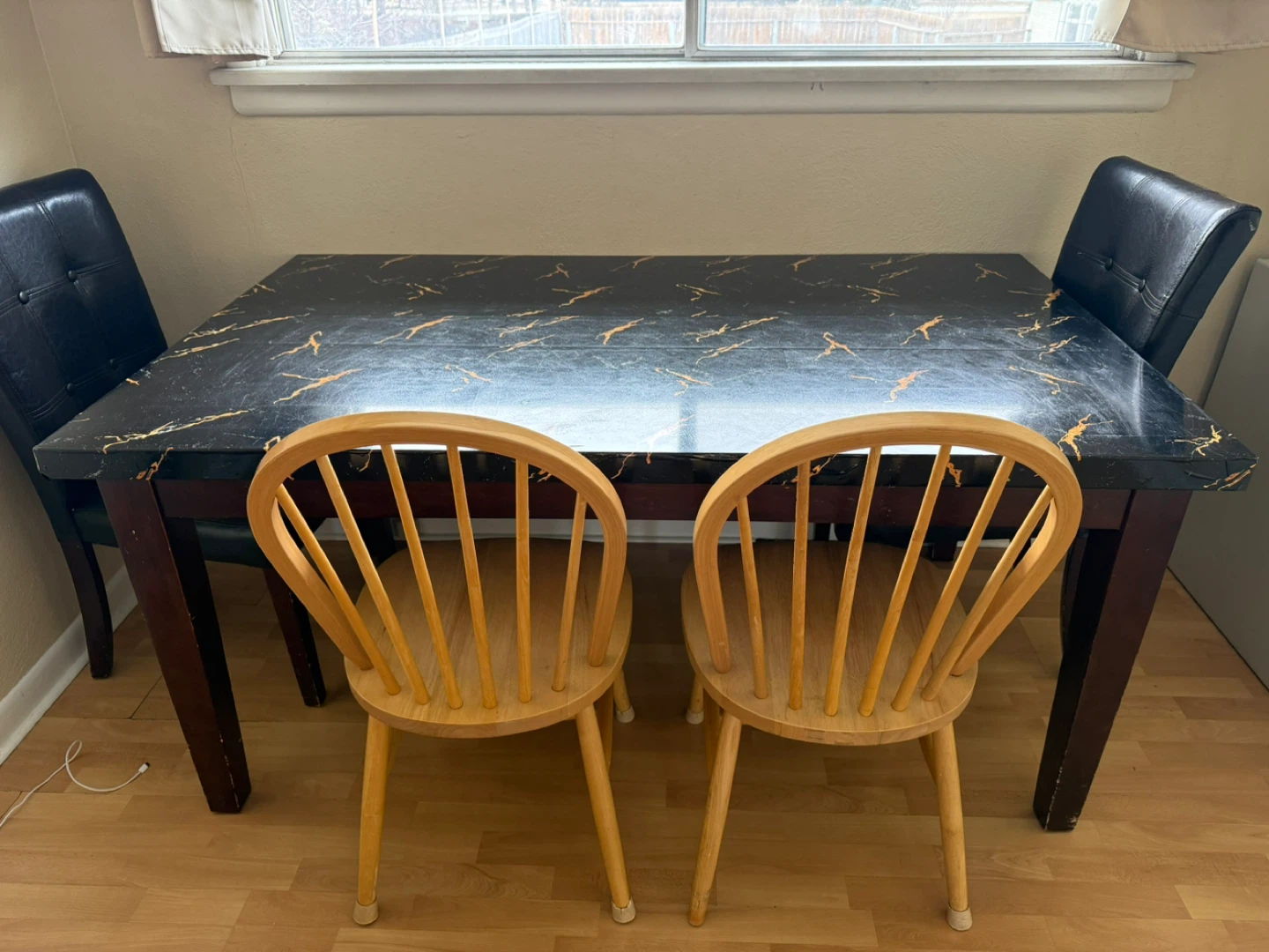 Black Marble Top Dining Table with  Chairs