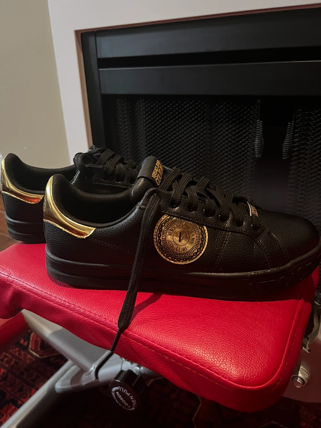 Versace Jeans Couture Black Sneakers with Gold Accents