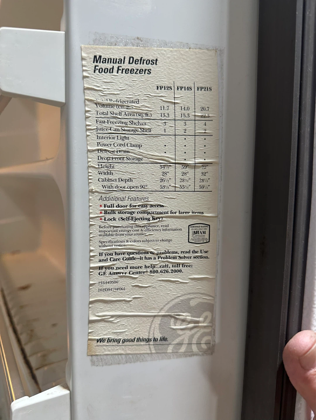 GE Manual Defrost Food Freezer - photo 4