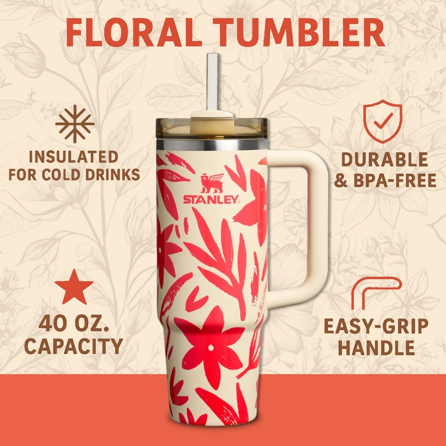 BNIB Stanley Floral Tumbler 40 oz - photo 2