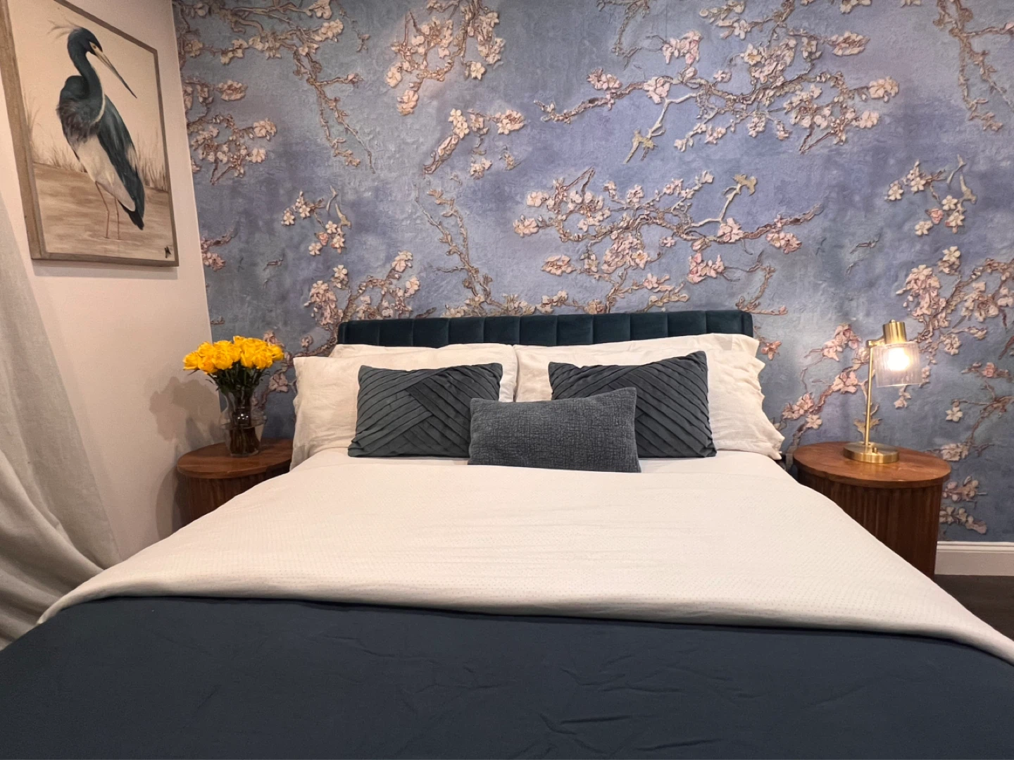 Queen Size Bed Frame with Upholstered Headboard