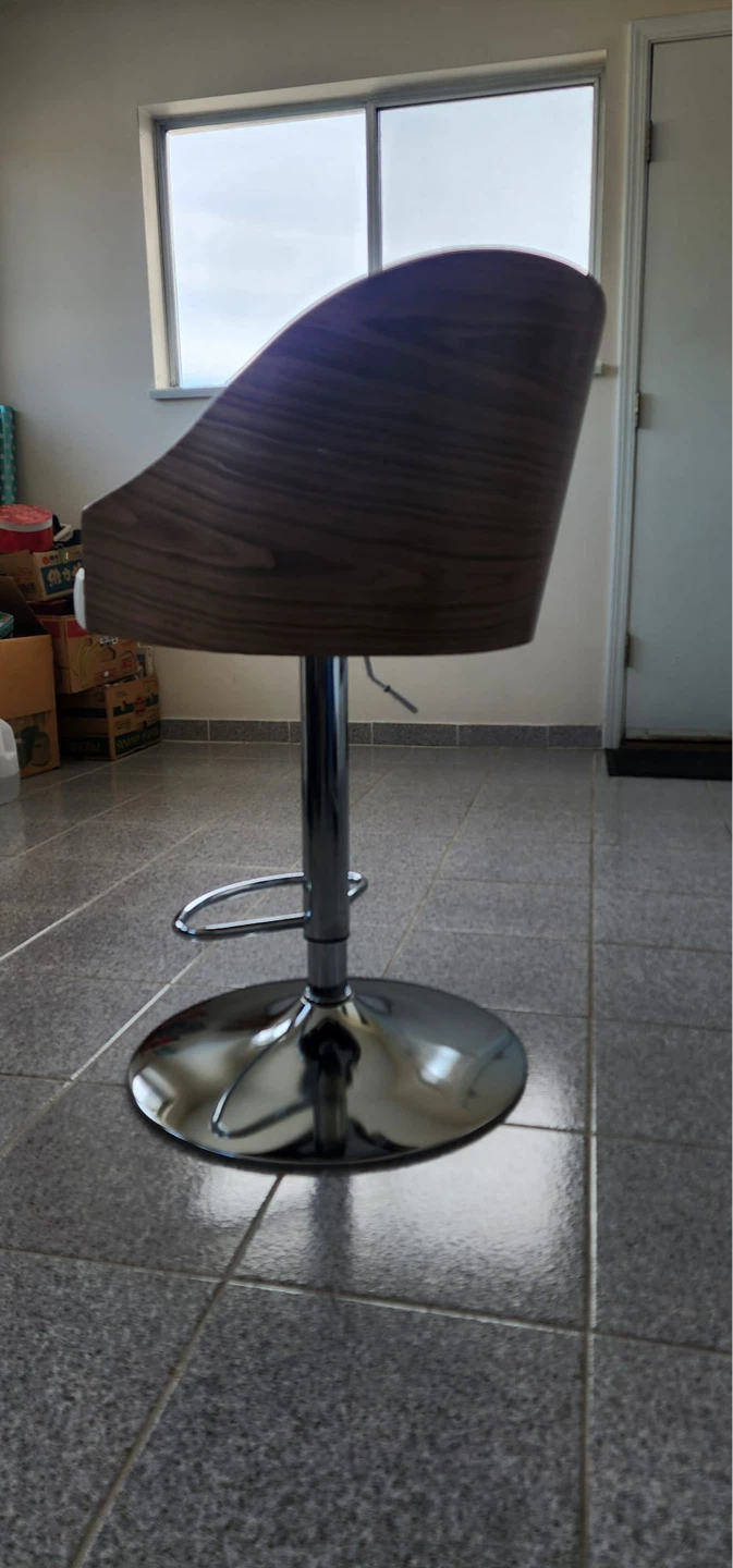 Adjustable Bar Stool - White Faux Leather & Wood Accent - photo 4