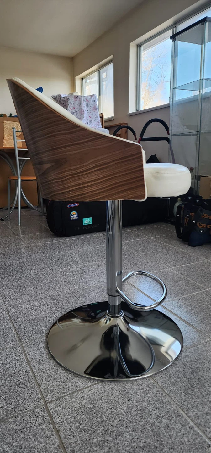 Adjustable Bar Stool - White Faux Leather & Wood Accent - photo 3