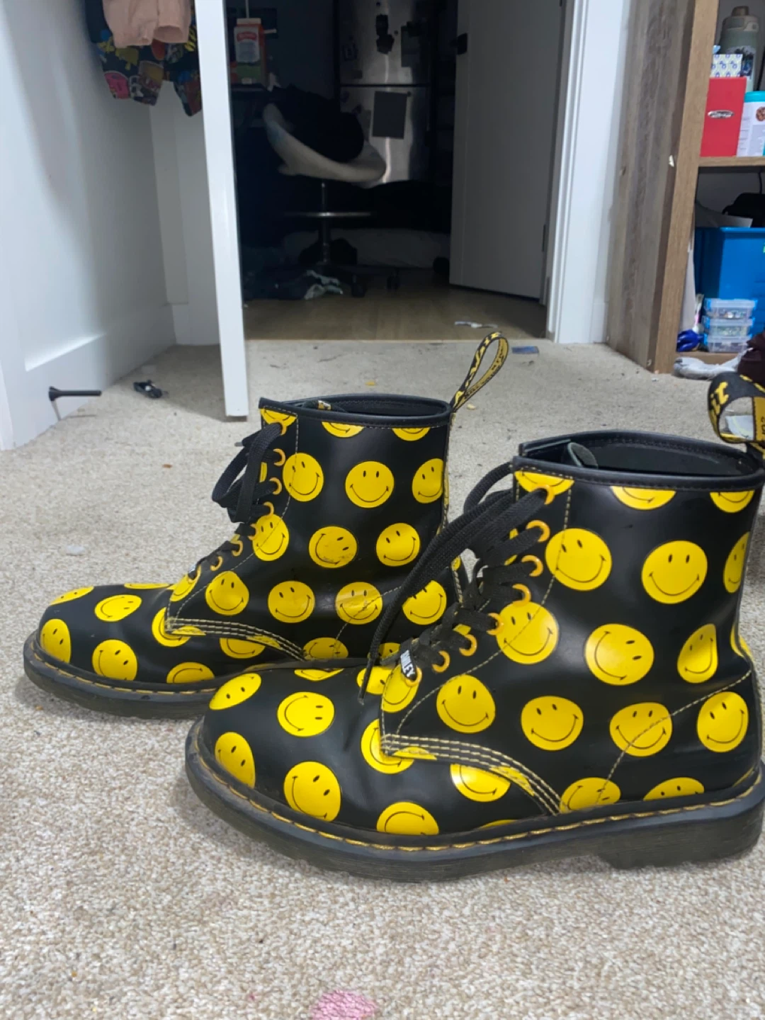 Dr. Martens Smiley Boots Black Yellow Size 10 women’s