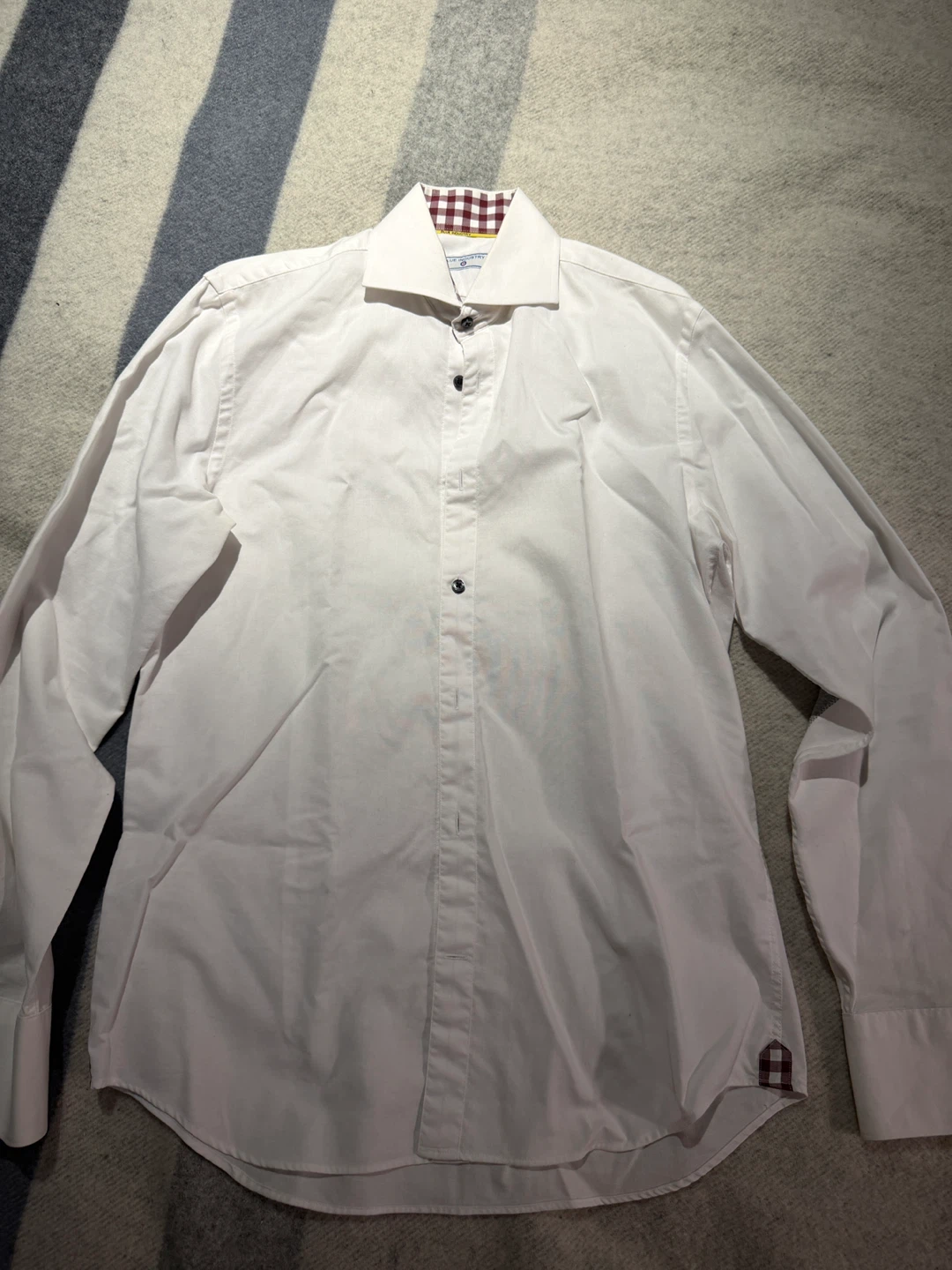 Blue Industry White Button-Up Shirt with Elbow Patches