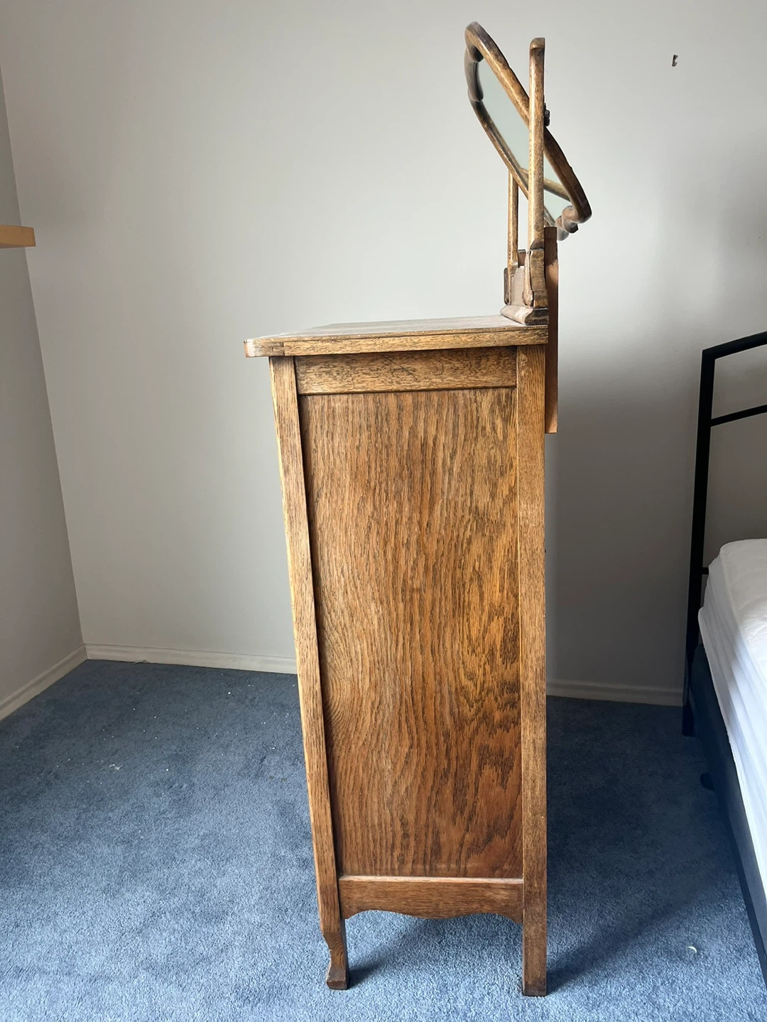 Antique Tiger Oak Serpentine Highboy Dresser w/ Mirror - photo 3