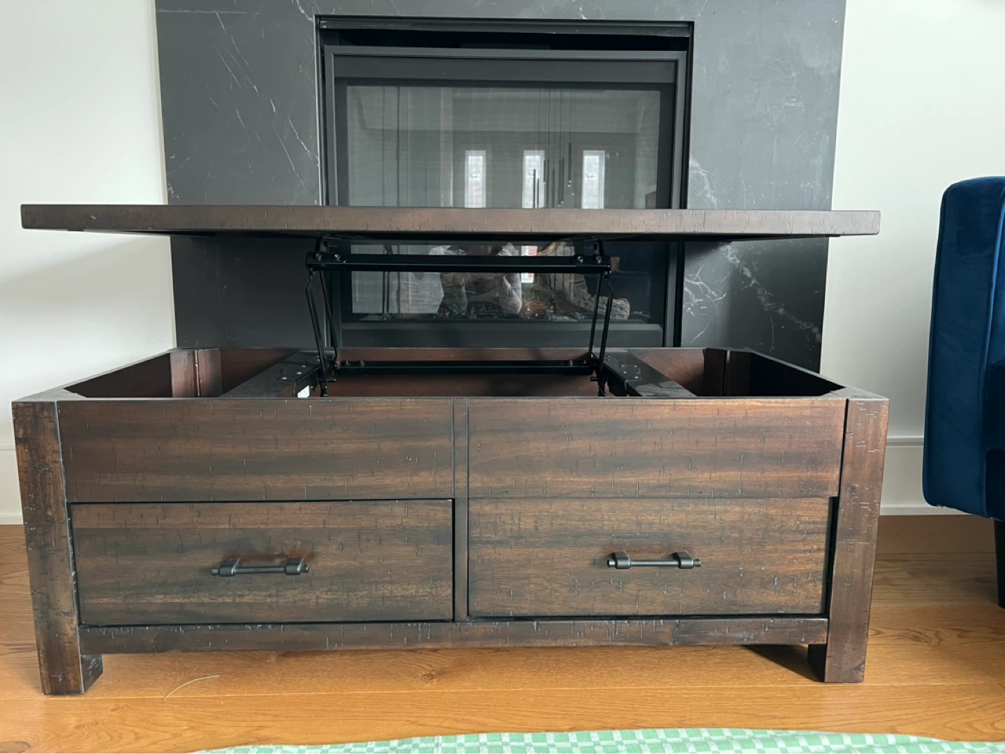 Dark Wood Lift-Top Coffee Table with Drawers