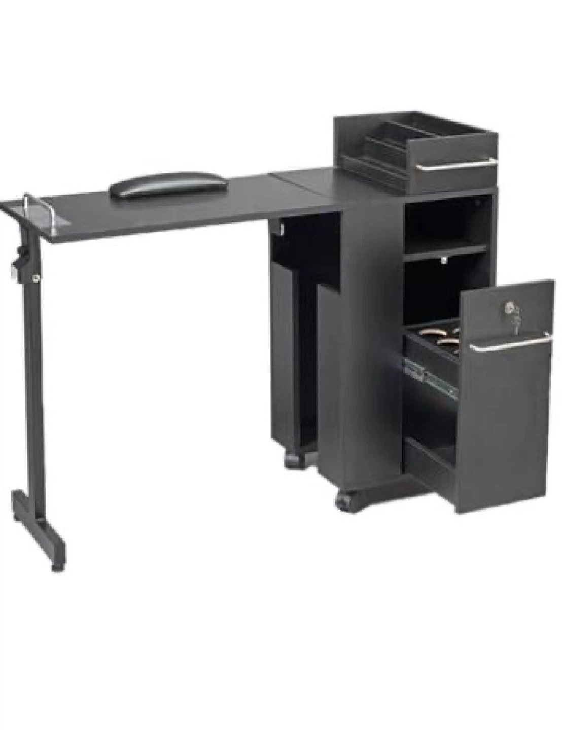 Black Manicure Station with Drawers and Wheels