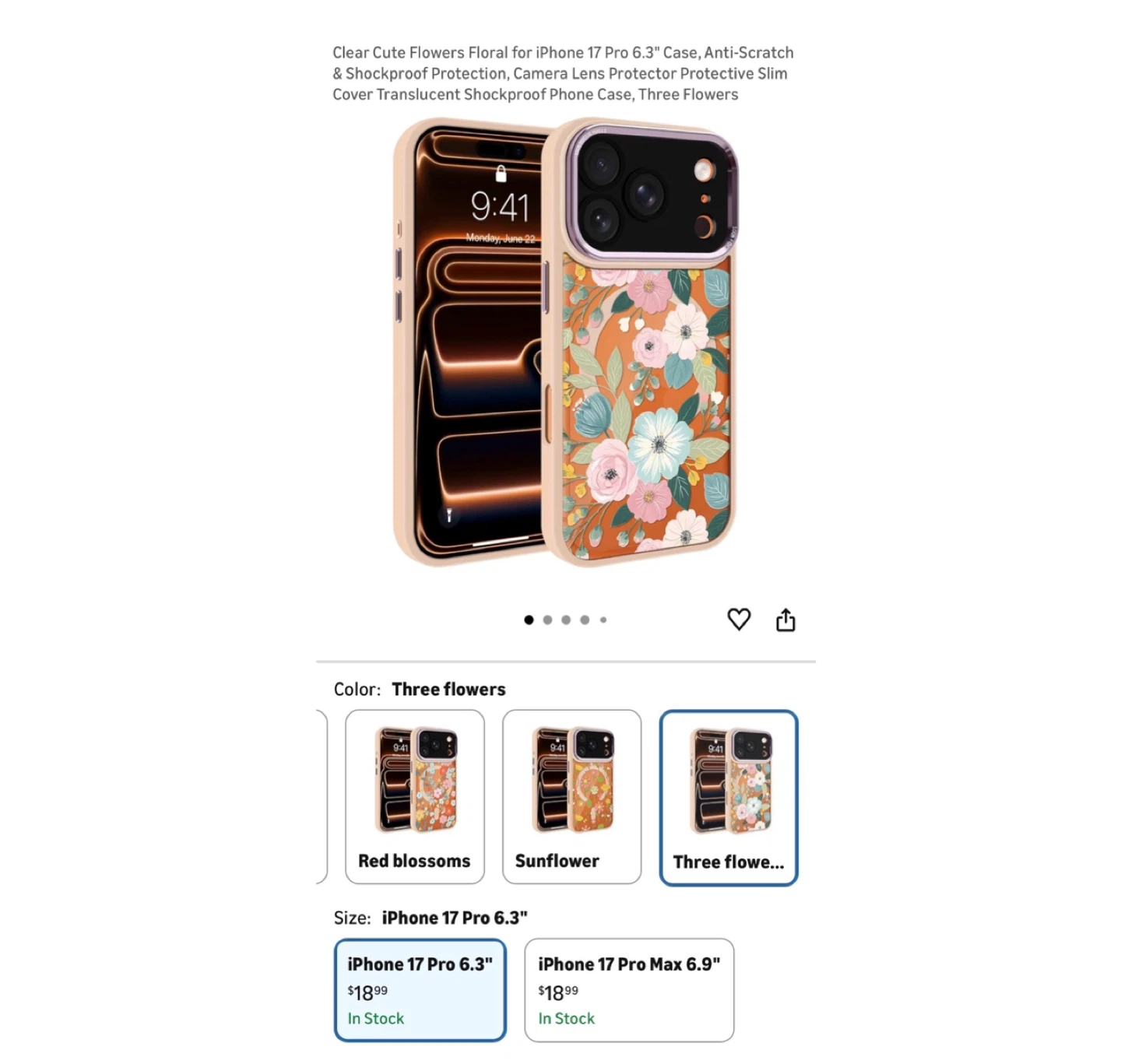 Brand new Clear Cute Flowers Floral for iPhone 17 Pro 6.3" Case