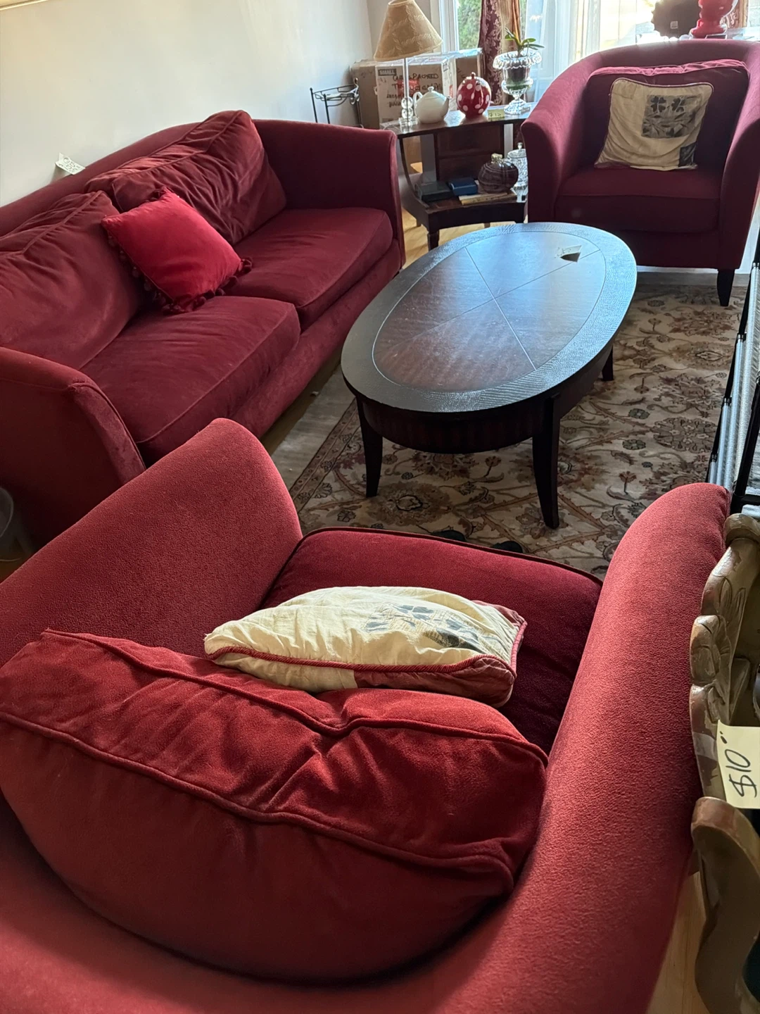 Red Sofa and Armchair Set