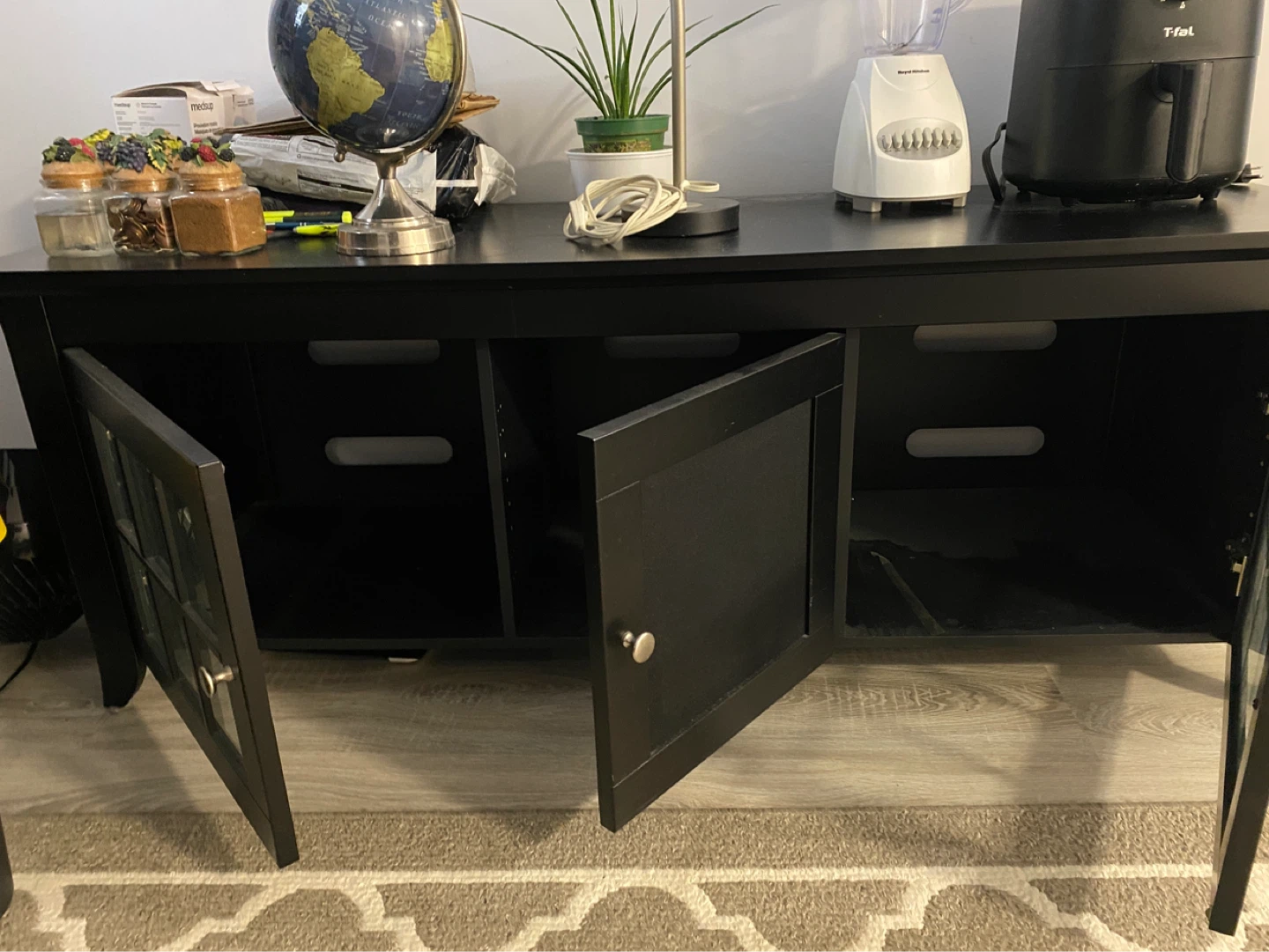 Black Media Console TV Stand with Glass Doors - photo 3