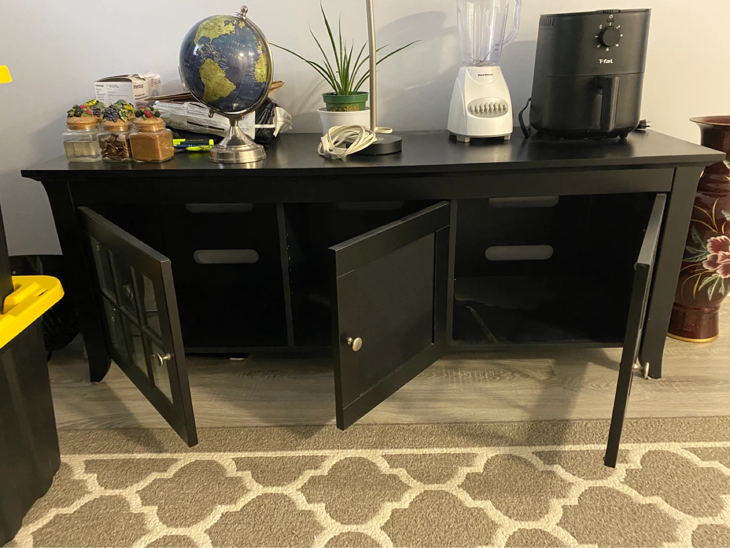 Black Media Console TV Stand with Glass Doors - photo 2