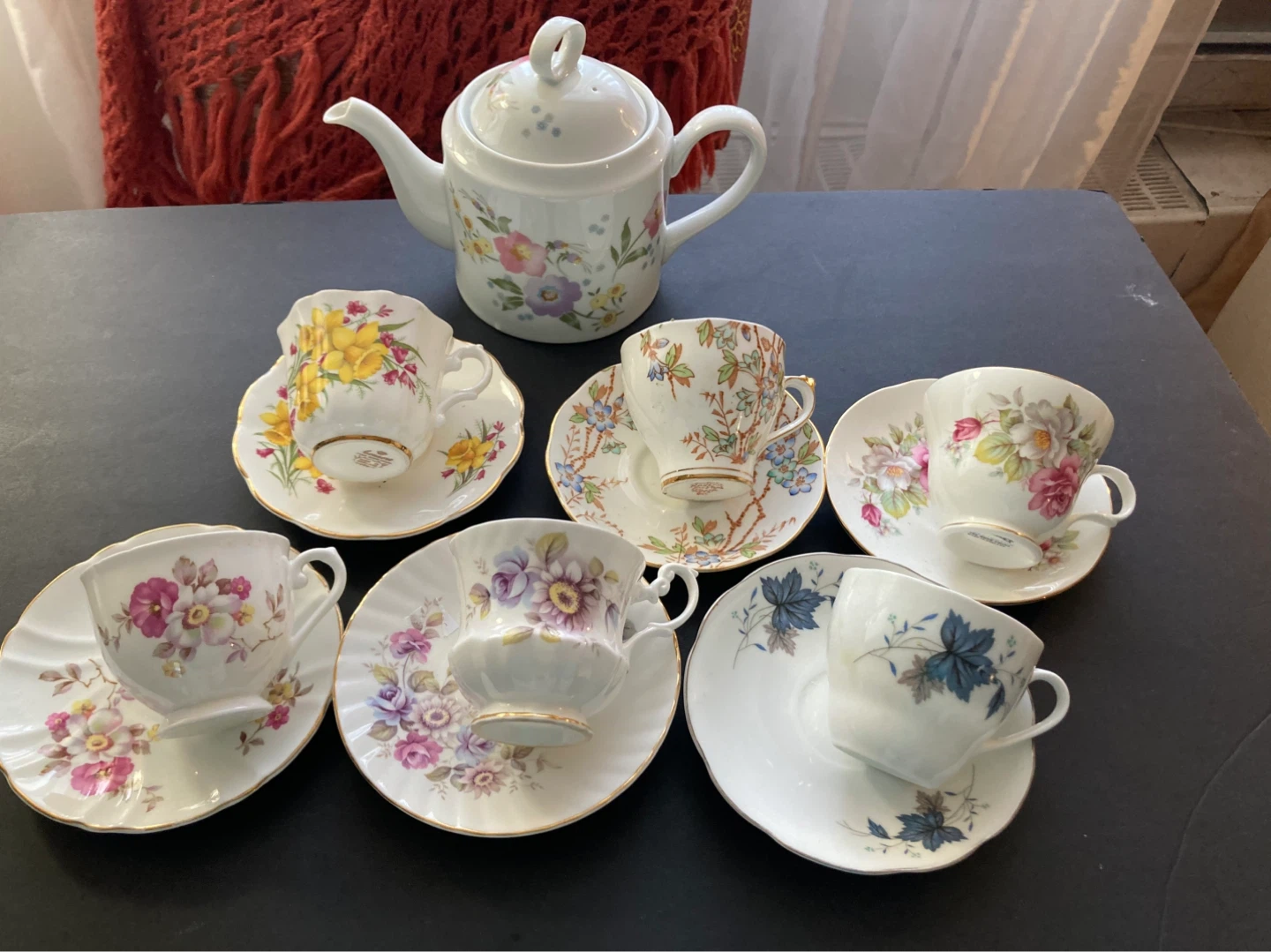 Vintage Tea Cup and Saucer Set with Teapot