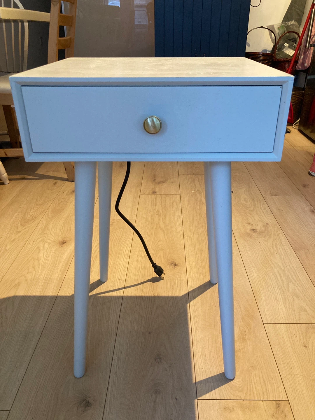 White Side Table with Built-in Power Outlet and USB Ports