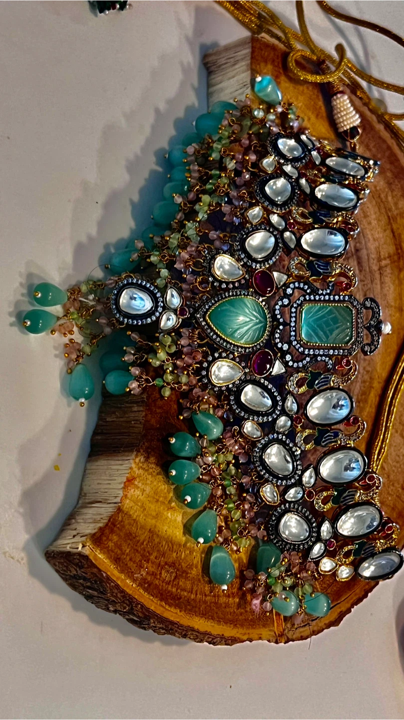 Cabochon and real stone and quartz Necklace