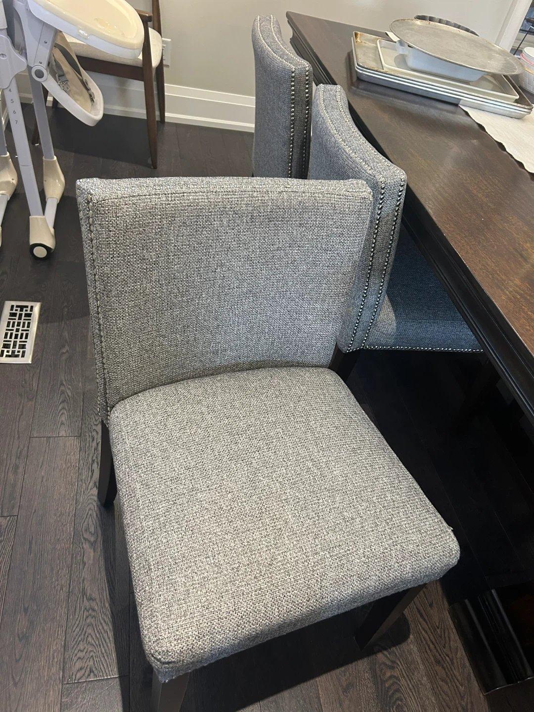 6 Grey Upholstered Dining Chair with Studs