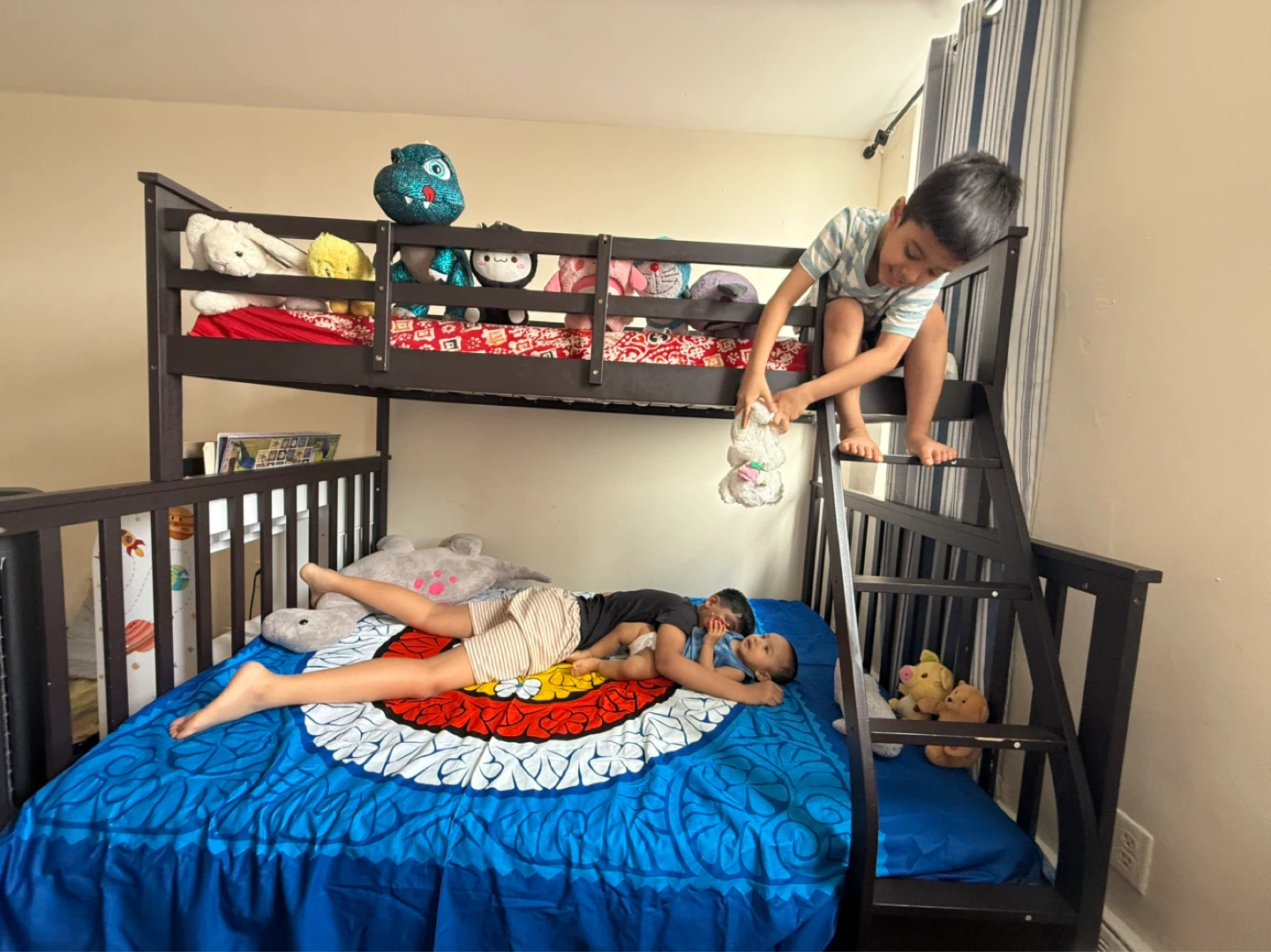 Dark Brown Wooden Bunk Bed