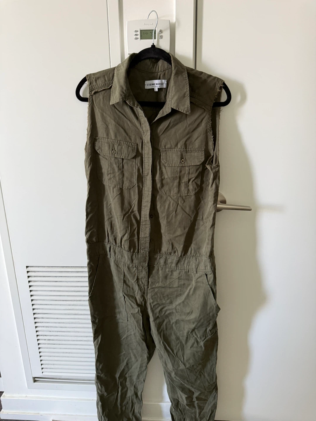 ETIENNE MARCEL Sleeveless Utility Jumpsuit Olive Green