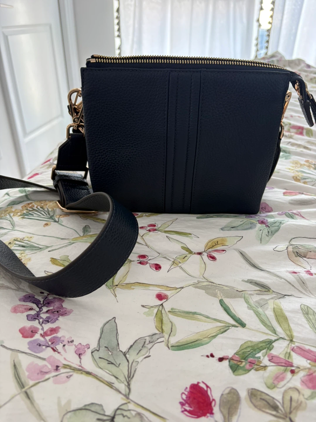 Navy Blue Leather Crossbody Bag with Gold Hardware - photo 3