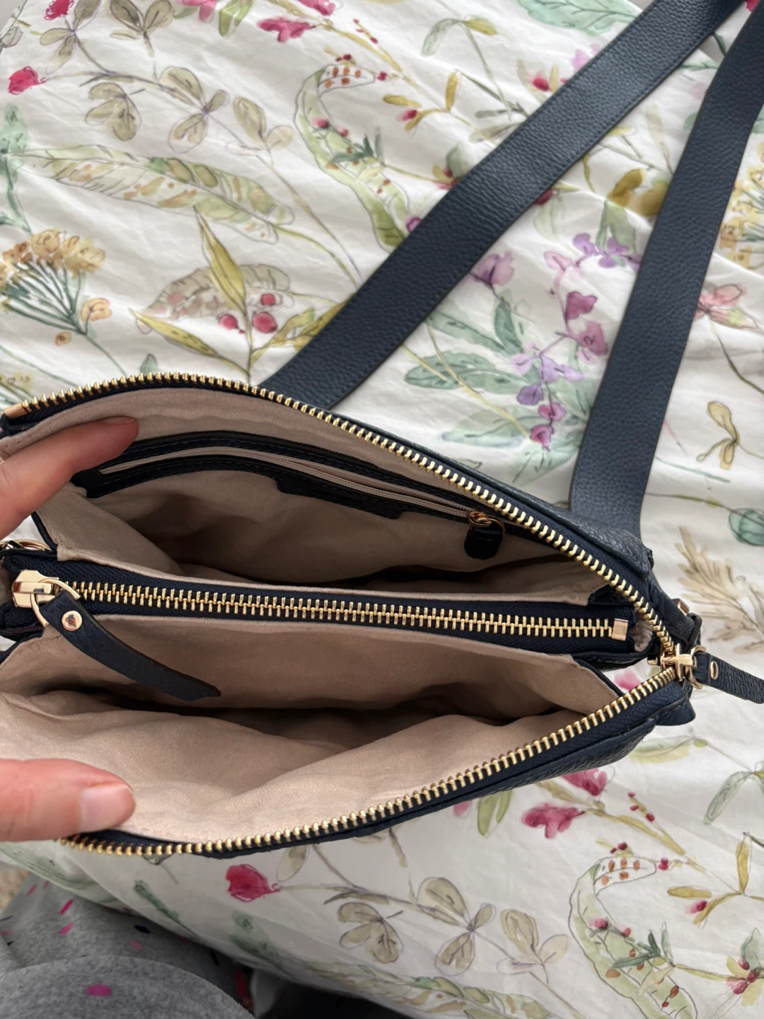 Navy Blue Leather Crossbody Bag with Gold Hardware - photo 2