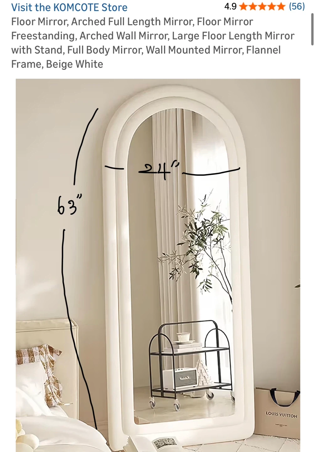 Arched Full Length Floor Mirror (24”x 63”) - photo 2