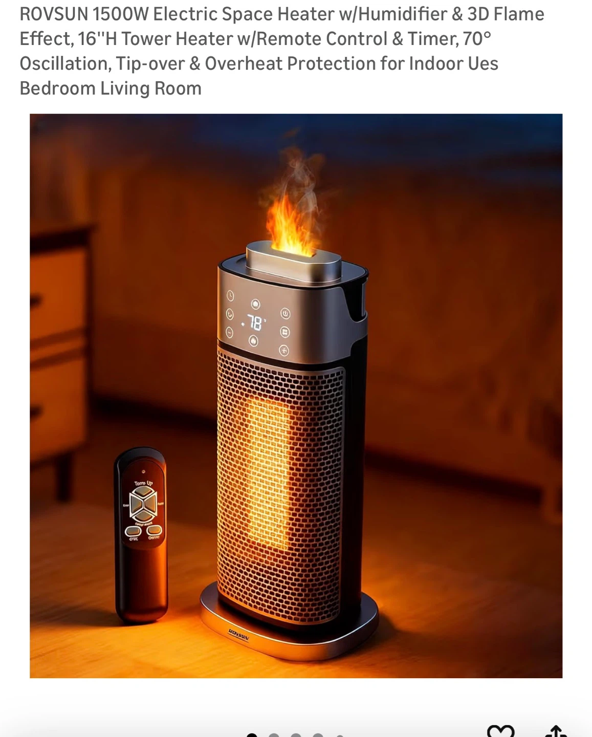 1500W Electric Space Heater with Humidifier & Flame Effect