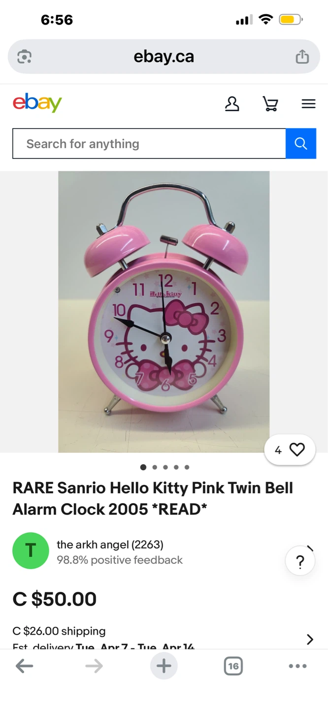 Sanrio Hello Kitty Pink Twin Bell Alarm Clock 2005 - photo 2