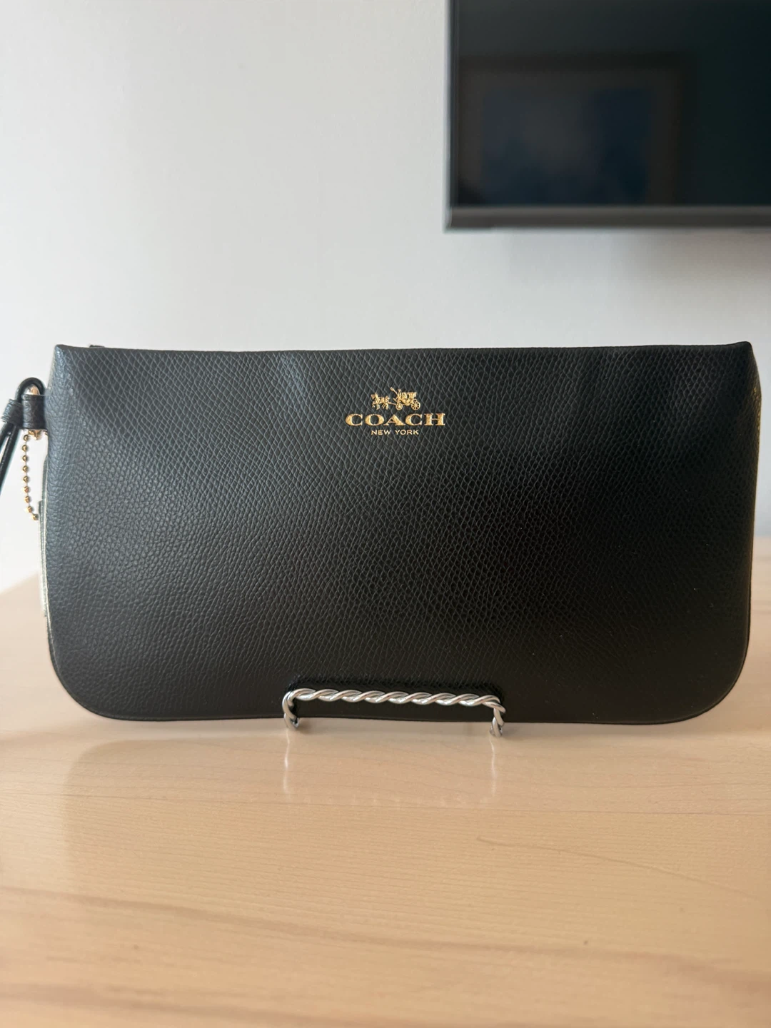 COACH Black Leather Wristlet Pouch