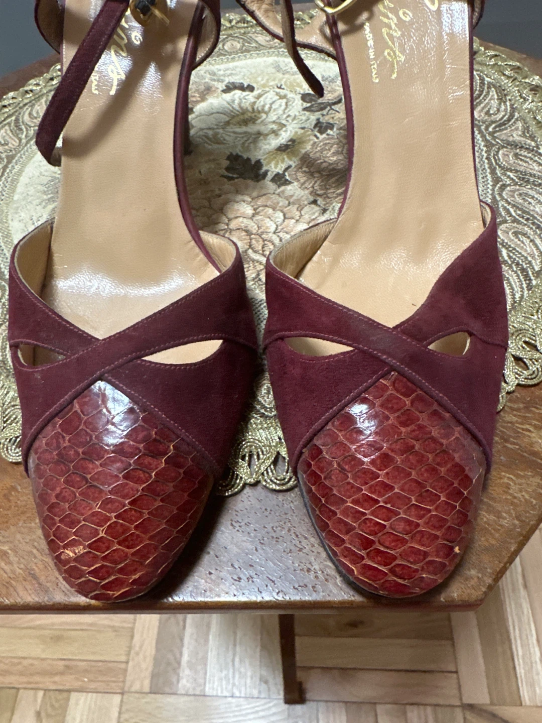 Tarto/Co Slingback Heels Size 9M Burgundy Suede Snake Print - photo 5