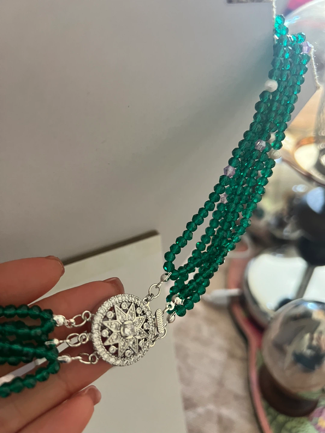 Green Beaded Necklace with Silver Clasp - photo 3