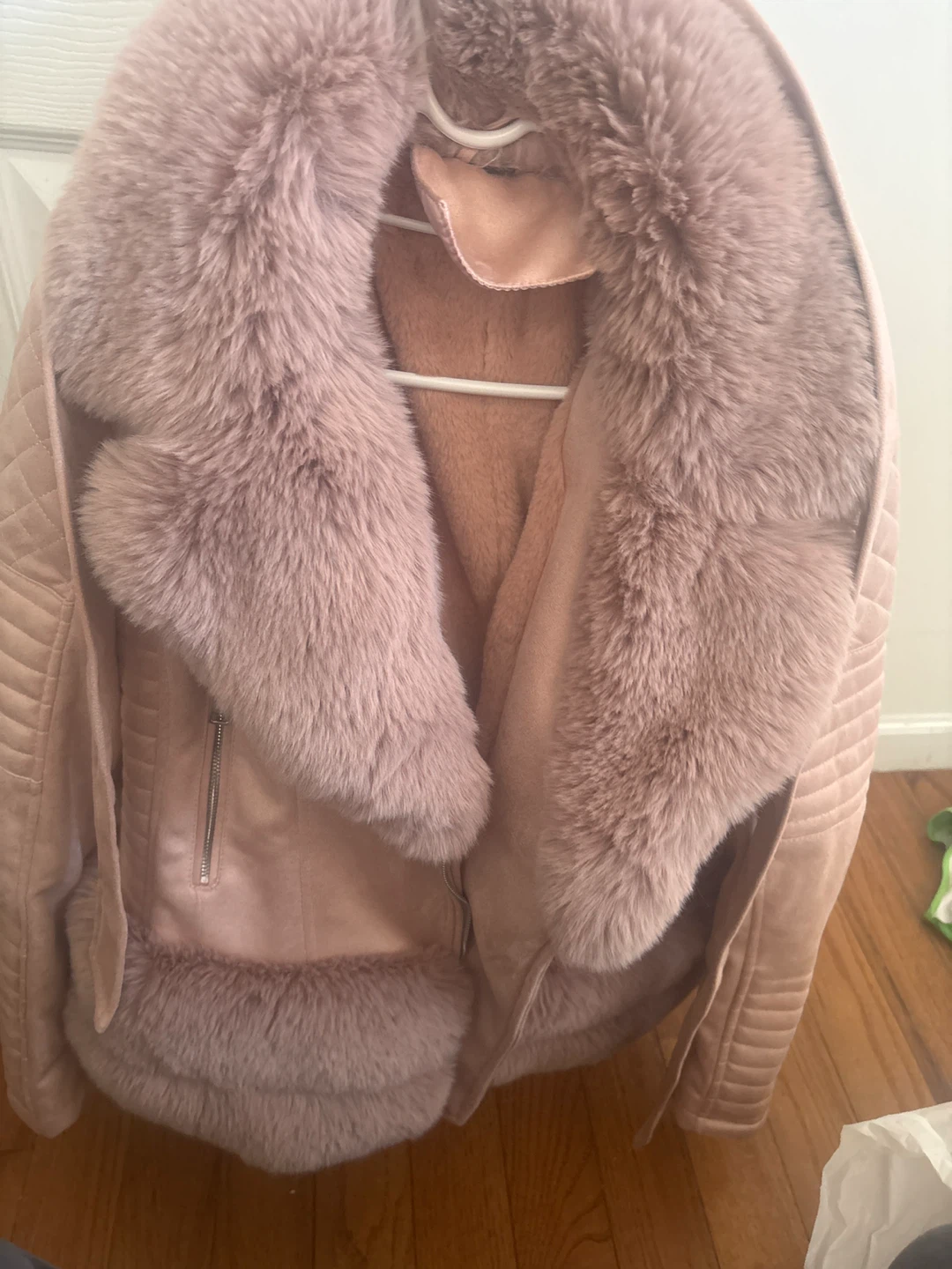 Pink Faux Fur Lined Moto Jacket